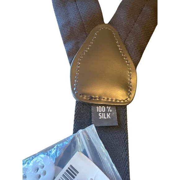 Mens 100% Silk Adjustable Suspenders With Leather Button Tabs - Picture 2 of 5
